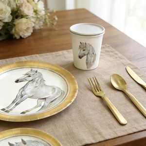 Lanweier <strong>2026</strong> Luxury Gold Plated Horse Year Style Disposable Paper Wedding Party Camping Complete Tableware Set Customizable - Product Image 4