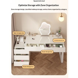 Table de toilette de chambre à coucher en chêne <span class=keywords><strong>clair</strong></span> avec panneau et armoire intégrée, style moderne simple, pour petit appartement, idéale pour le maquillage des influenceurs - Product Image 4