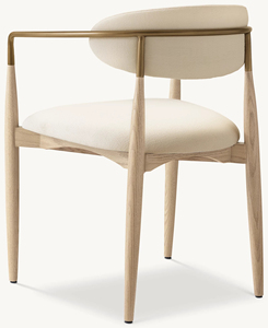 Arno Style <b>Oak</b> Wood Dining Armchair Tapered <b>Frame</b> Metal Back Seating for Modern Villa and Restaurant Projects - Product Image 4