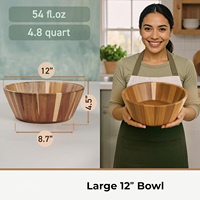 Bol à salade rond en bois ondulé moderne de 12 pouces, durable, multi-usages, extra large, en bois d'acacia, pour la décoration de la maison, le rangement et le service