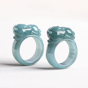 Authentic Natural A-Grade Jadeite Blue Water Fox-Shaped Finger <b>Ring</b> Rhodium 925 <b>Silver</b> Wedding <b>Ring</b> for <b>Men</b> Women Elegant Design - Product Image 3