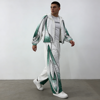 Veste à capuche zippée personnalisée avec imprimé lettres, pantalon à cordon de serrage épais grande taille, streetwear décontracté en mélange de polyester coupe oversize