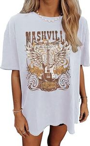 T-shirt Oversize Femme Nashville Music City – Maillot Décontracté Musique Country Coupe Ample Anti-boulochage Impression Personnalisée Été - Product Image 2