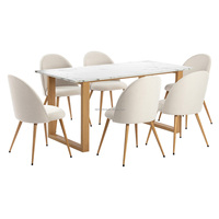 Table de salle à manger classique en MDF avec plateau en faux marbre et piètement en métal, pour 6 chaises, idéale pour la salle à manger