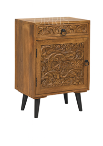 Mesita de Noche Elegante Hecha a Mano con Diseño Floral Tallado, Acabado Blanco Pulido, Construcción Robusta, Mueble de Dormitorio Moderno y Cónico - Product Image 6