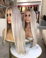 Perruque Lace Frontal Wig HD Invisible, cheveux humains bruts, couleur blond cendré, à reflets, pour femme
