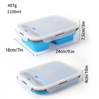 Vente en gros 1100ML Boîte à lunch Bento en silicone de qualité alimentaire Portable 3 compartiments Pliable Conteneur de stockage des aliments Boîte à nourriture étanche