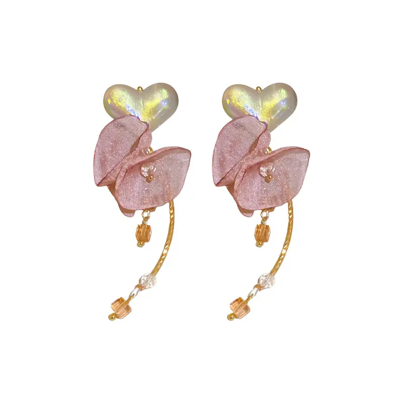 Love pearl flower crystal tassel earrings