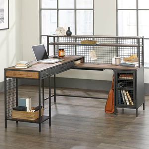 Mesa Consola Contemporánea en Forma de L Negra ODM OEM D146 W154 H107.9CM con Estación de Carga para Sala de Estar y Villa - Product Image 2