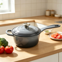 Casserole en fonte émaillée classique de 19 cm avec couvercle, poignée unique, compatible induction et four, résistante à la chaleur, antiadhésive, facile à nettoyer