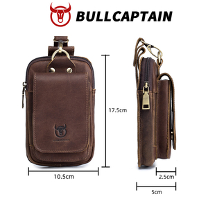 BULLCAPTAIN Men's Waist <b>bag</b> Genuine <b>Leather</b> Anti-Theft Zipper Closure Vintage Style <b>Small</b> Crossbody/Shoulder <b>Bag</b> OEM ODM - Product Image 6