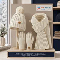 Ensemble bonnet, écharpe et gants tricotés d'hiver avec pompon, accessoires côtelés pour promotion de marque, sélection pour la vente au détail et en gros