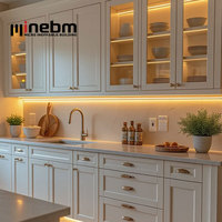 Meuble de cuisine à assembler soi-même, design Shaker, couleur bleu clair, style américain, îlot de cuisine laqué bleu brillant