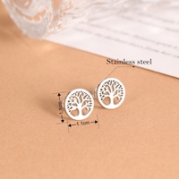 Boucles d'oreilles en acier inoxydable, grand arbre de vie porte-bonheur, petites boucles d'oreilles pour femmes, accessoires de mode européens et américains, bijoux