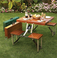 Table pliante de pique-nique en bois portable moderne avec 4 sièges CNLF pour meubles de chambre à coucher à usage extérieur et intérieur