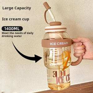 New Factory Wholesale Stock <strong>Large</strong>-sized Iced Water <strong>Cup</strong> Flower <strong>Tea</strong> Plastic <strong>Cup</strong> with Handle and Straw Wholesale <strong>for</strong> School Pupils - Product Image 3