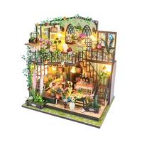Rumah Boneka Kayu Dua Lantai Villa Taman Mini DIY Model Arsitektur 3D Buatan Tangan untuk Usia 14 Tahun ke Atas