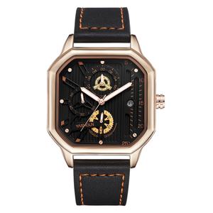 Montres-bracelets à quartz pour hommes en gros avec boîtier rond et bracelet en cuir carré, bracelet en acier inoxydable, design sportif, personnalisables - Product Image 4