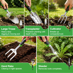 AOZUO Ensemble de 9 outils de jardin avec sac de rangement, outils à main en aluminium antirouille, kit de jardinage durable pour femmes et hommes - Product Image 6