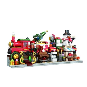 2021 חדש חג מולד רכבת עיר תצוגת רחוב 4 ב 1 אבני בניין חורף כפר סנטה קלאוס חנות צעצועי לבנים עבור ילדי מתנה
