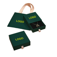 Ensemble boîte à bijoux et sac personnalisés avec logo, boîtes à colliers vertes à tiroir, emballage cadeau en carton rigide