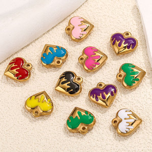 Venta al por mayor de dijes de esmalte con diseño de corazón de lava goteante |   Acero Inoxidable Chapado en Oro PVD |   Accesorios para Joyería DIY - Product Image 2