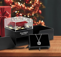 Novirassine Vente en gros Coffret à bijoux avec roses LED rouges éternelles, collier « Je t'aime » avec roses préservées, coffret cadeau de Noël pour maman