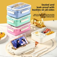 Meistverkaufte PP-Kunststoff Wiederverwendbare Tragbare Verstärkte Isolierte Lebensmittelverpackung Lunchbox Zweistöckig mit Unterteilten Fächern Versiegelt Modern