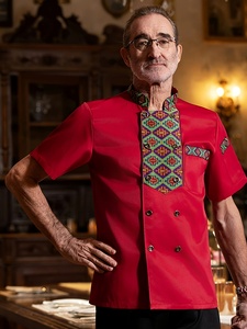 Vêtements de chef 1 pièce, tissu gaufré de haute qualité, manches courtes, design avec poches, fermeture à boutons, plusieurs couleurs, idéal pour la restauration - Product Image 4