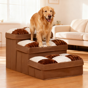 Luxuriöses hand gefertigtes 3-stufiges faltbares Hunde bett mit Aufbewahrung Praktische sichere Haustier treppe für Katzen Nap Steps Dog Chess board - Product Image 3