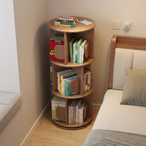 Librería esquinera moderna de madera con estantes giratorios para almacenamiento en el hogar, oficina y sala de estar. - Product Image 3