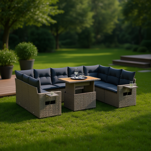 Pe <b>Rattan</b> Garden <b>Sofa</b> Set 6 Seater Outdoor Furniture Contemporary Design Adjustable Feet - Product Image 2