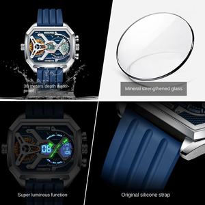 Poedagar E106 Silicone Strap Men's Fashion Quartz Watch Zinc Alloy <b>Case</b> Analogue-Digital Display 46mm Dial Stainless Steel Band - Product Image 4