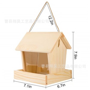 Comedero para pájaros de madera para colgar en exteriores, para jardín y patio trasero, con bandeja para semillas - Product Image 4