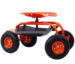 Chariot de jardin réglable à quatre roues, robuste, avec siège et plateau porte-outils, uniquement pour les États-Unis - Product Image 4