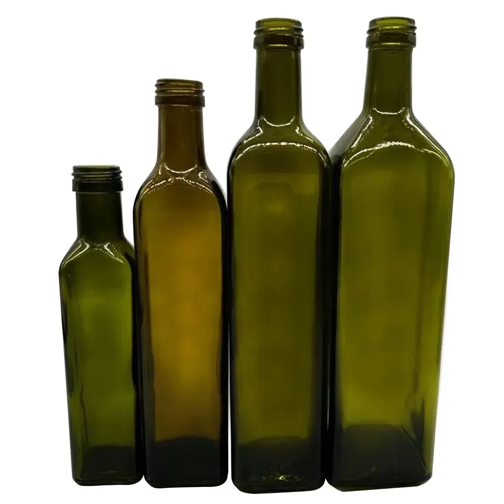 Hoge Kwaliteit 250Ml 500Ml 750Ml 1l Donkergroene Vierkante Marasca Olijfolie Glazen Fles