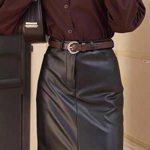 <span class=keywords><strong>Jupe</strong></span> <span class=keywords><strong>longue</strong></span> <span class=keywords><strong>crayon</strong></span> moulante taille haute fendue en similicuir pour femme Lin, collection automne-hiver 2026, idéale pour le bureau - Product Image 4