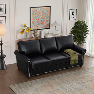 Modern Convertible Square Living Room Sofa Set Black PU Leather Apartment & Villa Use - Product Image 4