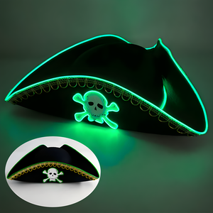 Sombrero con luz Led para fiesta de Halloween, sombrero luminoso de algodón con estampado personalizado de Pascua, gorra de capitán pirata con Flash de alambre de música KTV - Product Image 2