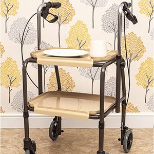 Déambulateur réglable en hauteur pour personnes âgées, chariot à 4 roues avec double plateau pour seniors, utilisation intérieure et cuisine - Product Image 2