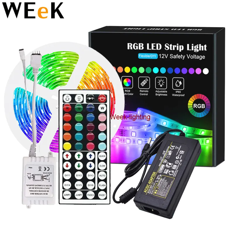 RGB LED Strip Lampu Kit Berubah Warna Fleksibel Dapat Diredupkan 5050 12V Pita LED dengan 44 Tombol Remote RF Pita LED untuk Rumah