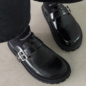 Nouvelle Collection Été – Mules en Cuir Polyvalentes et Confortables à Enfiler pour Hommes, Tendance Extérieure, Bout Large et Fermé, Chaussons Décontractés en Cuir - Product Image 1