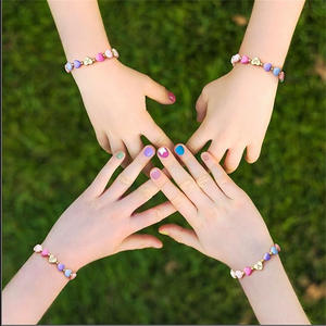 Bracelet tressé réglable en acier inoxydable B179T avec perles en forme de cœur macaron, 26 lettres initiales, poli miroir, anti-allergique, étanche - Product Image 1