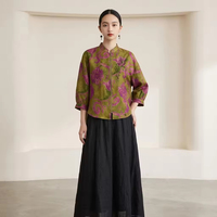 100% Maulbeerseide Traditionelle Naturfärbung Umweltfreundliche Chinesische Art Stehkragen Kurzarm Bunte Freizeitjacke