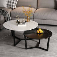 Ensemble de tables basses rondes en métal de luxe avec hauteur réglable et rangement, tables d'appoint gigognes modernes pour la maison et l'hôtel