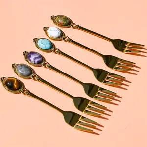 natural raw stone crystal spoon forks rose quartz amethyst jade forks for homeware