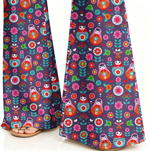 Pantalones <span class=keywords><strong>de</strong></span> yoga acampanados <span class=keywords><strong>de</strong></span> cintura alta para mujer, leggings con estampado <span class=keywords><strong>de</strong></span> <span class=keywords><strong>muñeca</strong></span> rusa <span class=keywords><strong>de</strong></span> arte folclórico retro, pantalones <span class=keywords><strong>de</strong></span> campana con control <span class=keywords><strong>de</strong></span> abdomen, ropa deportiva - Product Image 4