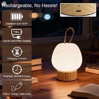 Lampe de table/bureau LED portable et élégante en bois avec recharge USB et câble de charge USB Type-C, idéale pour la vente en gros