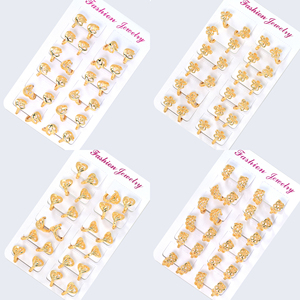 Juego de Aretes de Clip Vintage Mixtos, Resistentes al Agua, Chapados en Oro, con Diseño de Corazón y Flor, Joyería Metálica para Mujer - Product Image 1