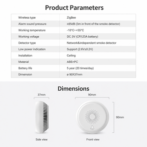Détecteur de fumée intelligent ZigBee Tuya, alarme incendie sans fil, capteur d'alarme de fumée, système de sécurité, dispositif de sécurité pour maison intelligente, OEM - Product Image 6